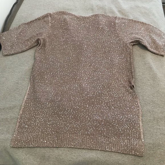 WD.NY Sequin Knit Short Sleeve Taupe Cardigan ~ NWOT - Picture 2 of 13